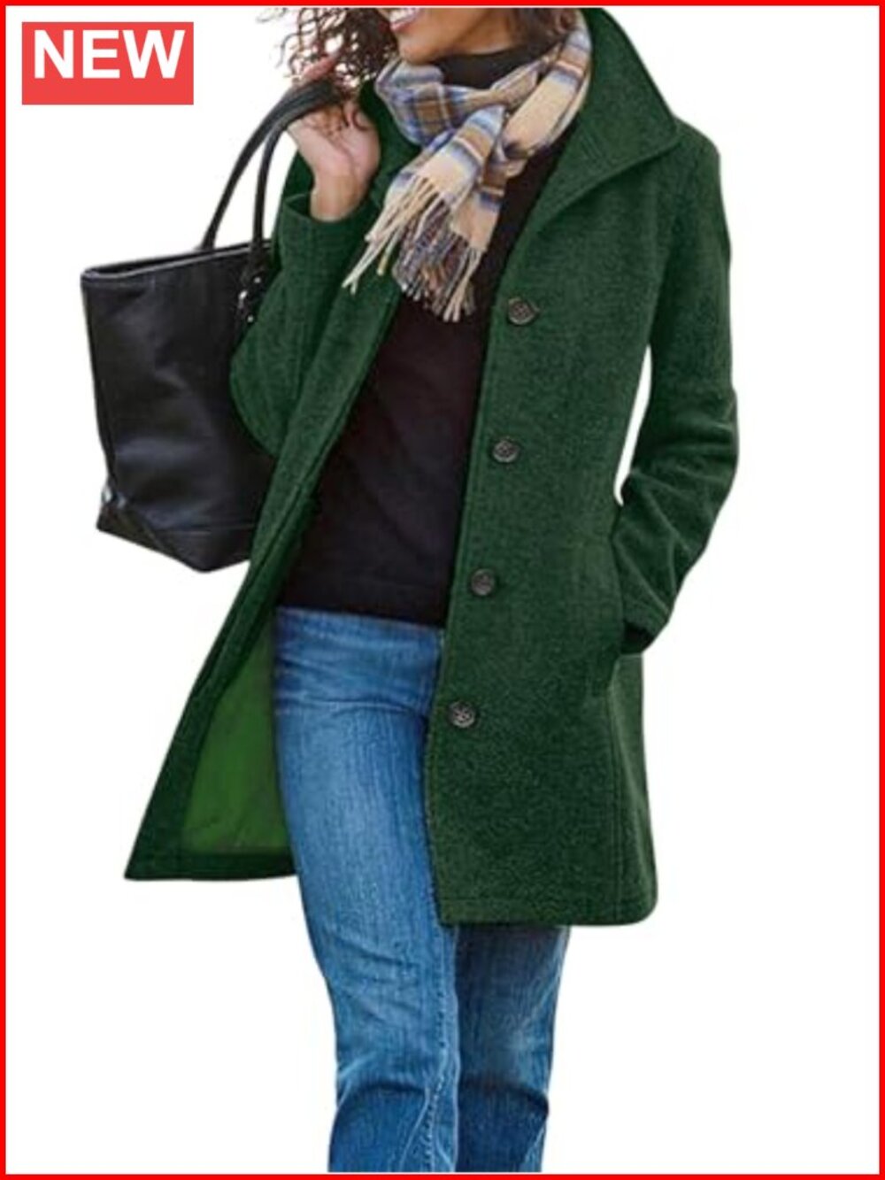 Women's Thicken Wool Blend Stand Collar Single Breasted Pea Coat